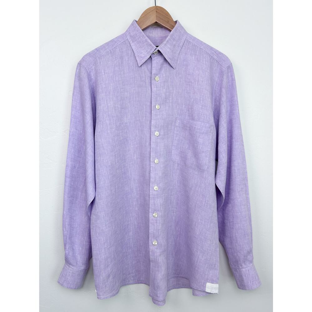 Mine 100% Linen Men's Light Purple Collared Button-Up Long Sleeve Shirt MEDIUM